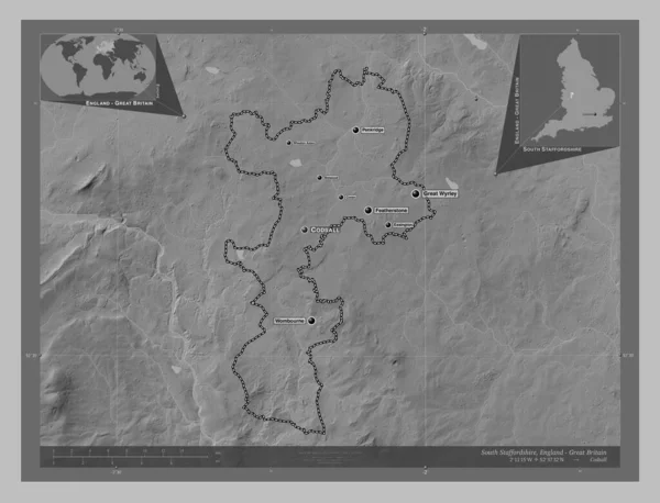 South Staffordshire Nicht Städtischer Bezirk Von England Großbritannien Graustufen Höhenkarte — Stockfoto