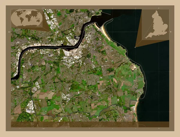 英格兰郡 南Tyneside 低分辨率卫星地图 该区域主要城市的所在地点 角辅助位置图 — 图库照片