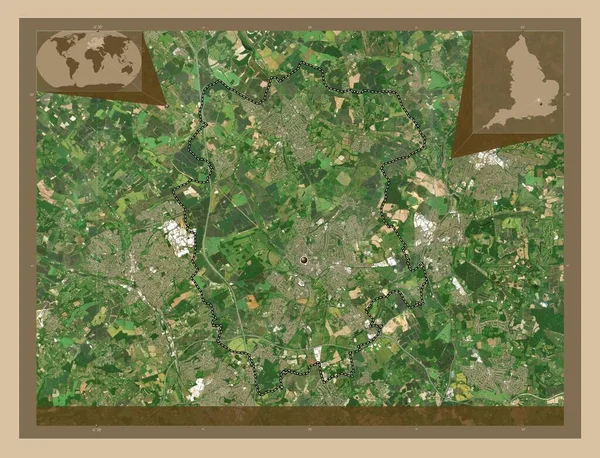 圣奥尔本斯 英格兰非大都市地区 大不列颠 低分辨率卫星地图 角辅助位置图 — 图库照片
