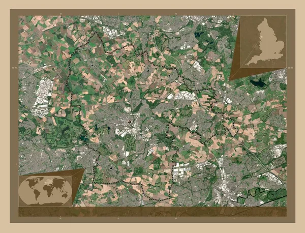 セント ヘレンズ イギリスの統一的な権威 イギリス 低解像度衛星地図 地域の主要都市の場所 コーナー補助位置図 — ストック写真