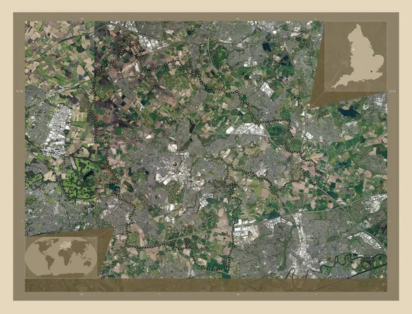 セント ヘレンズ イギリスの統一的な権威 イギリス 高解像度衛星地図 コーナー補助位置図 — ストック写真