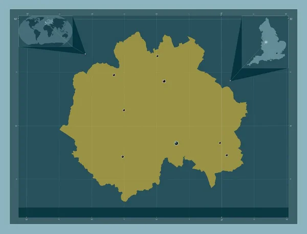 斯塔福德 英格兰非大都市地区 大不列颠 固体的颜色形状 该区域主要城市的所在地点 角辅助位置图 — 图库照片