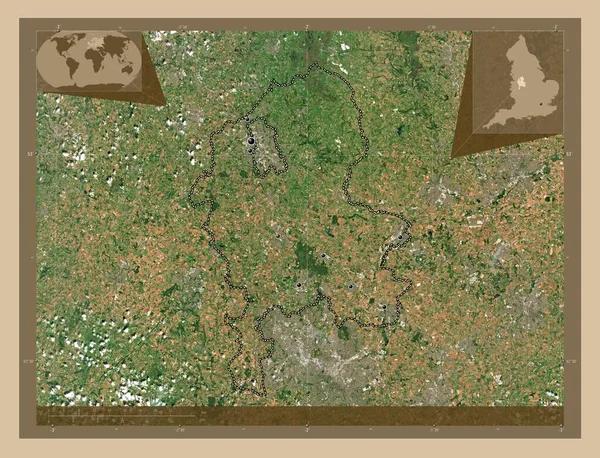 斯塔福德郡 英格兰的行政区划 大不列颠 低分辨率卫星地图 该区域主要城市的所在地点 角辅助位置图 — 图库照片