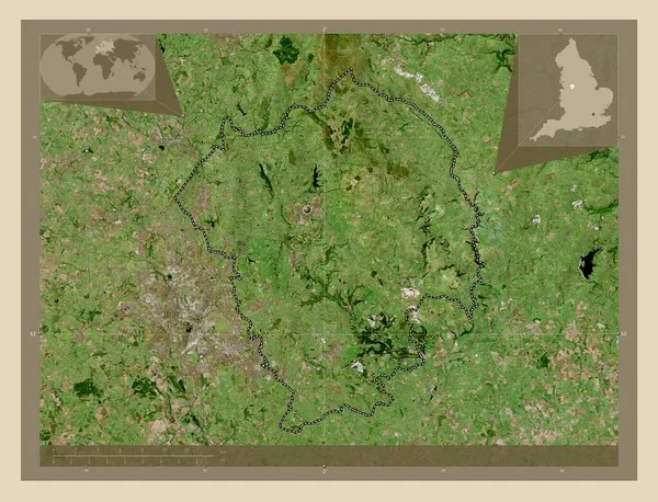 イギリスの非大都市圏であるスタッフォードシャー ムーアランズ 英語版 イギリス 高解像度衛星地図 コーナー補助位置図 — ストック写真