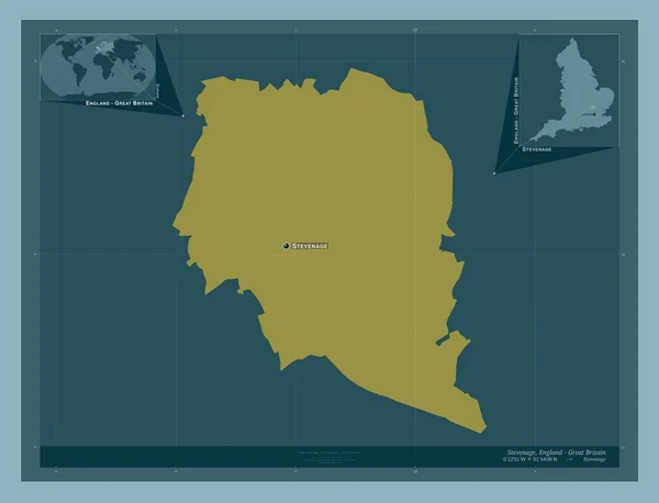 イギリスの首都圏ではない地域 イギリス しっかりした色の形 地域の主要都市の位置と名前 コーナー補助位置図 — ストック写真