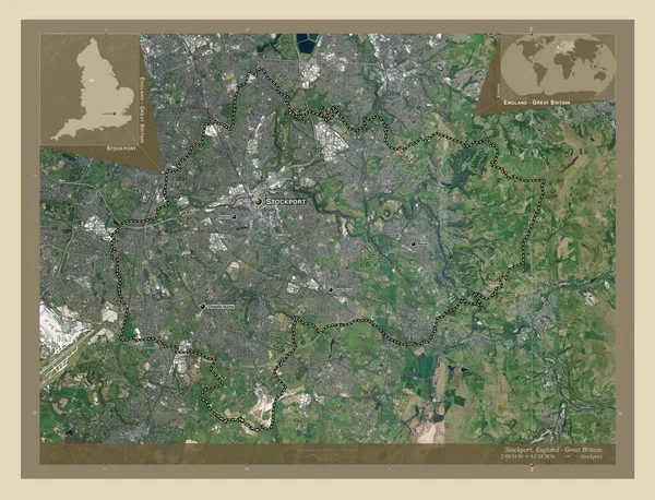 Stockport Stadsdeel Engeland Groot Brittannië Satellietkaart Met Hoge Resolutie Locaties — Stockfoto