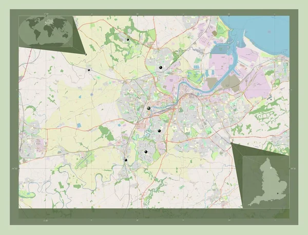 Stockton Tees 英国的单一政权 大不列颠 开放街道地图 该区域主要城市的所在地点 角辅助位置图 — 图库照片