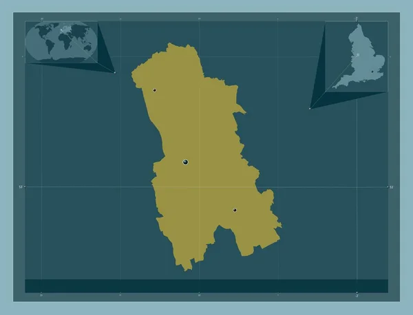 斯托克 特伦特 英格兰的单一政权 大不列颠 固体的颜色形状 该区域主要城市的所在地点 角辅助位置图 — 图库照片