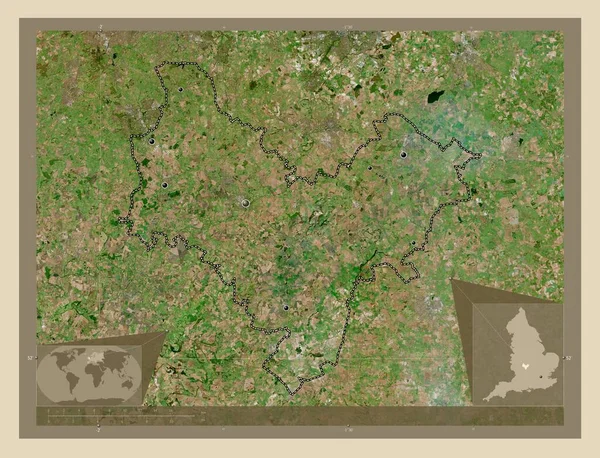 Stratford Avon 英格兰非大都市地区 大不列颠 高分辨率卫星地图 该区域主要城市的所在地点 角辅助位置图 — 图库照片