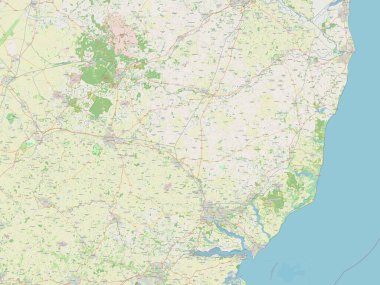 Suffolk, İngiltere idari kontluğu - Büyük Britanya. Açık Sokak Haritası