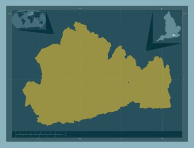 Surrey, İngiltere 'nin idari ilçesi - Büyük Britanya. Katı renk şekli. Köşedeki yedek konum haritaları