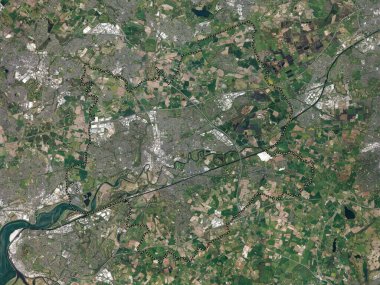 Warrington, İngiltere 'nin üniter otoritesi, Büyük Britanya. Yüksek çözünürlüklü uydu haritası