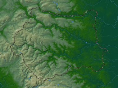 Batı Yorkshire, İngiltere bölgesi - Büyük Britanya. Gölleri ve nehirleri olan renkli yükseklik haritası