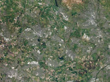 Wigan, İngiltere 'nin üniter otoritesi Büyük Britanya. Yüksek çözünürlüklü uydu haritası