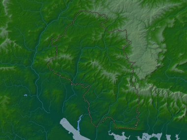 Winchester, İngiltere 'nin metropolitan olmayan bölgesi, Büyük Britanya. Gölleri ve nehirleri olan renkli yükseklik haritası