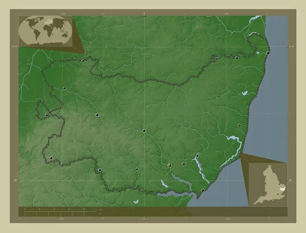 Suffolk Адміністративний Округ Англії Велика Британія Висота Карти Забарвлена Вікі — стокове фото