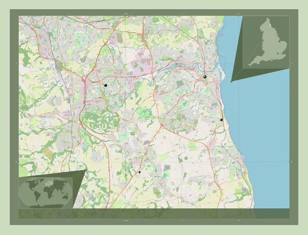 サンダーランド イギリスの単一権限 イギリス ストリートマップを開く 地域の主要都市の場所 コーナー補助位置図 — ストック写真