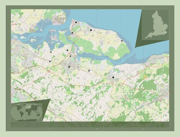 イングランドの非大都市圏 スウェーデン イギリス ストリートマップを開く 地域の主要都市の場所 コーナー補助位置図 — ストック写真
