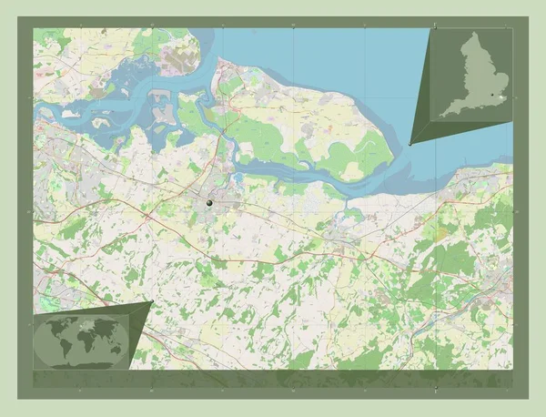 イングランドの非大都市圏 スウェーデン イギリス ストリートマップを開く コーナー補助位置図 — ストック写真