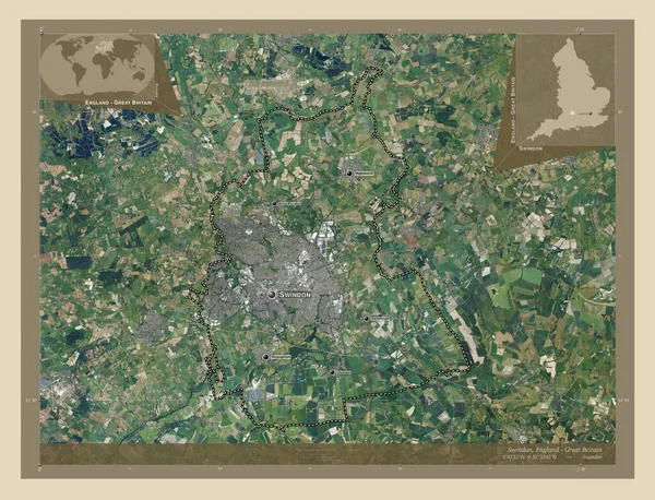 スウィントン イギリスの統一的権威 イギリス 高解像度衛星地図 地域の主要都市の位置と名前 コーナー補助位置図 — ストック写真