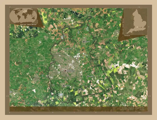 Swindon Enhetlig Auktoritet England Storbritannien Lågupplöst Satellitkarta Platser Och Namn — Stockfoto
