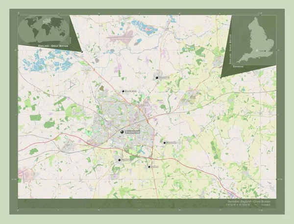 スウィントン イギリスの統一的権威 イギリス ストリートマップを開く 地域の主要都市の位置と名前 コーナー補助位置図 — ストック写真