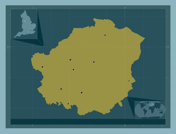 イギリスの首都圏地区タモサイド イギリス しっかりした色の形 地域の主要都市の場所 コーナー補助位置図 — ストック写真