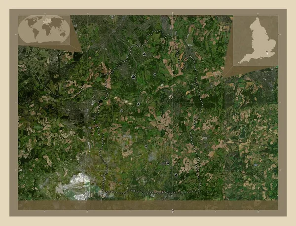 英国非都市地区Tandridge 高分辨率卫星地图 该区域主要城市的所在地点 角辅助位置图 — 图库照片
