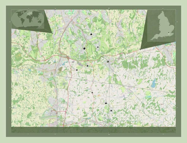イギリスの首都圏ではない地域 タンドリッジ イギリス ストリートマップを開く 地域の主要都市の場所 コーナー補助位置図 — ストック写真