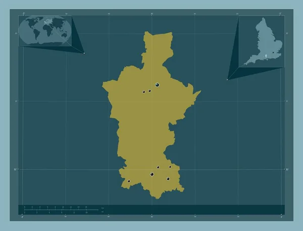 试验谷 英国非大都市地区 大不列颠 固体的颜色形状 该区域主要城市的所在地点 角辅助位置图 — 图库照片