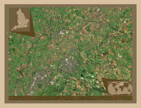イングランドの首都圏ではない地域 トゥークズベリー イギリス 低解像度衛星地図 地域の主要都市の場所 コーナー補助位置図 — ストック写真