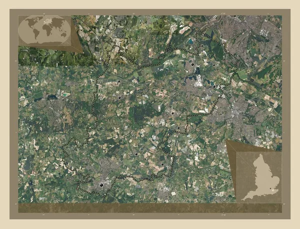 英国非大都市地区通布里奇和梅林 高分辨率卫星地图 该区域主要城市的所在地点 角辅助位置图 — 图库照片