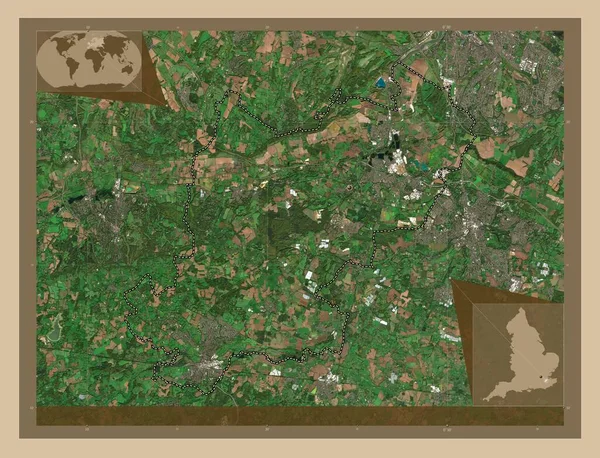 イギリスの首都圏ではない地域 トンブリッジとモール イギリス 低解像度衛星地図 コーナー補助位置図 — ストック写真
