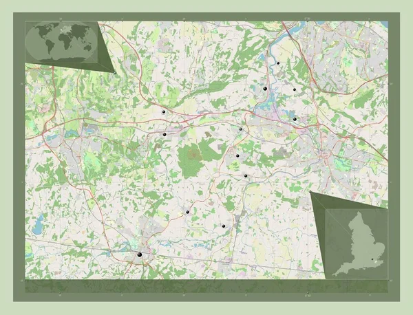 英国非大都市地区通布里奇和梅林 开放街道地图 该区域主要城市的所在地点 角辅助位置图 — 图库照片