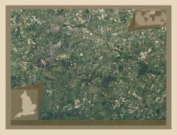 通布里奇威尔斯 英国非大都市地区 高分辨率卫星地图 该区域主要城市的所在地点 角辅助位置图 — 图库照片
