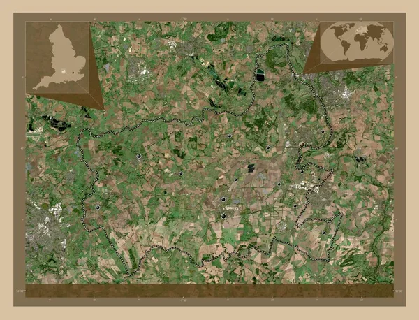 イングランドの非大都市圏 ホワイトホースの谷 イギリス 低解像度衛星地図 地域の主要都市の場所 コーナー補助位置図 — ストック写真
