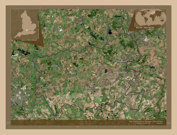 白马谷 英格兰的非都市地区 大不列颠 低分辨率卫星地图 该区域主要城市的地点和名称 角辅助位置图 — 图库照片