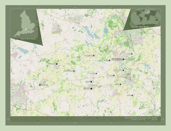 白马谷 英格兰的非都市地区 大不列颠 开放街道地图 该区域主要城市的地点和名称 角辅助位置图 — 图库照片