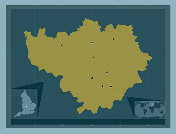 沃里克 英格兰的非大都市地区 大不列颠 固体的颜色形状 该区域主要城市的所在地点 角辅助位置图 — 图库照片