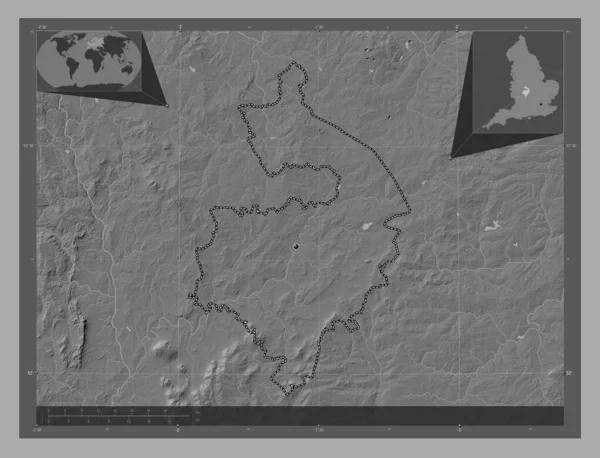 Warwickshire Bestuurlijke Graafschap Engeland Groot Brittannië Hoogteplattegrond Met Meren Rivieren — Stockfoto