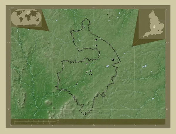Уорикшир Административный Округ Англии Великобритания Карта Высоты Окрашенная Вики Стиле — стоковое фото