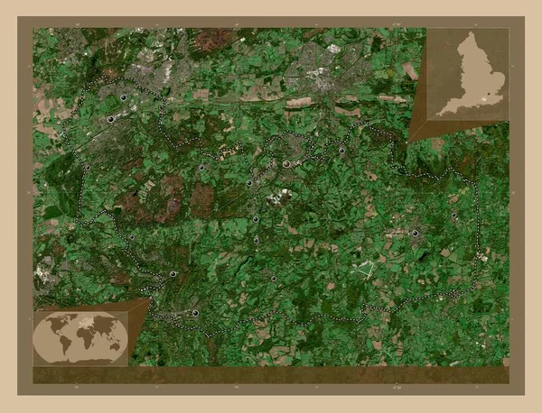 瓦弗利 英格兰非大都市地区 大不列颠 低分辨率卫星地图 该区域主要城市的所在地点 角辅助位置图 — 图库照片