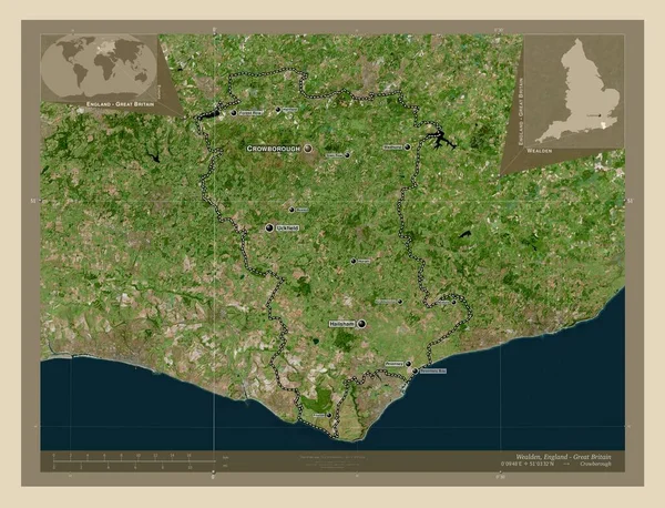Wealden Μητροπολιτική Περιφέρεια Αγγλίας Μεγάλης Βρετανίας Υψηλής Ανάλυσης Δορυφορικός Χάρτης — Φωτογραφία Αρχείου