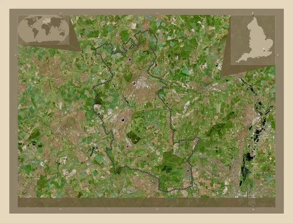 Welwyn Hatfield 英国非都市地区 高分辨率卫星地图 该区域主要城市的所在地点 角辅助位置图 — 图库照片