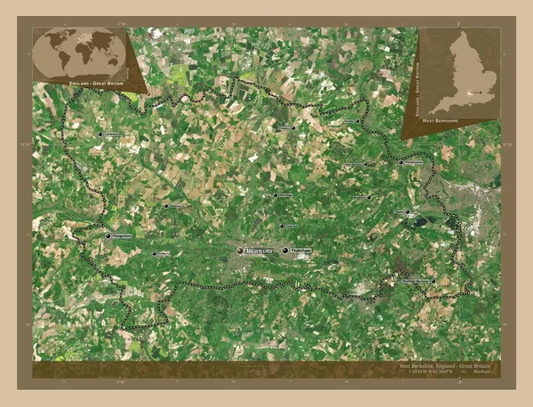 西伯克希尔 英格兰郡 大不列颠 低分辨率卫星地图 该区域主要城市的地点和名称 角辅助位置图 — 图库照片