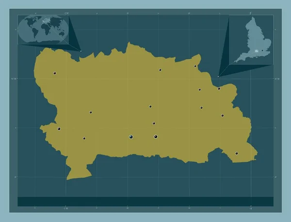 イングランドの郡 西バークシャー イギリス しっかりした色の形 地域の主要都市の場所 コーナー補助位置図 — ストック写真