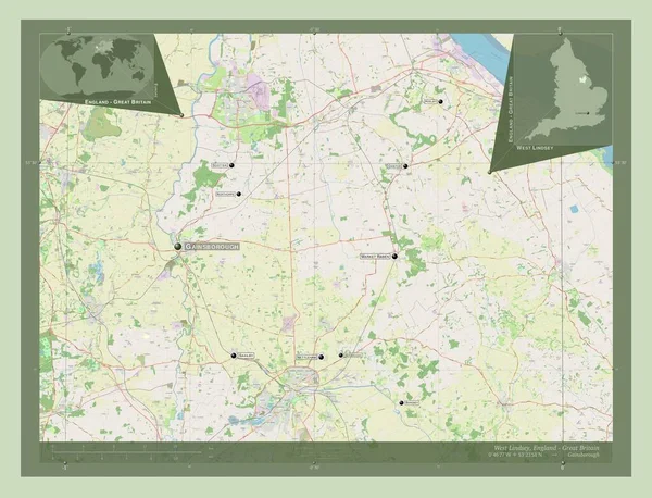 Вест Линдси Неметаморфозный Район Англии Великобритания Карта Улиц Места Названия — стоковое фото