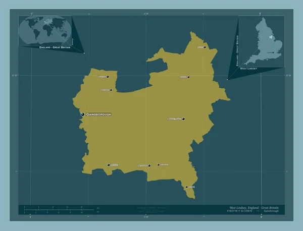 West Lindsey Nicht Metropolbezirk Von England Großbritannien Einfarbige Form Orte — Stockfoto