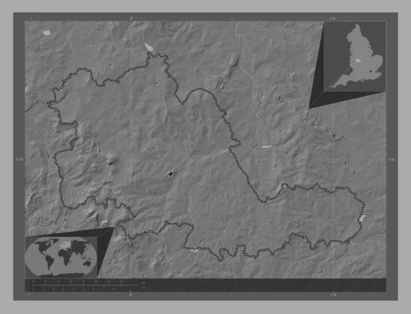 西米德兰联合权力机构 英格兰地区 大不列颠 带湖泊和河流的比尔维尔高程图 角辅助位置图 — 图库照片