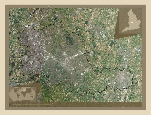 ウェスト ミッドランズ コンバインド オーソリティ 英語版 イギリスの領域 高解像度衛星地図 コーナー補助位置図 — ストック写真